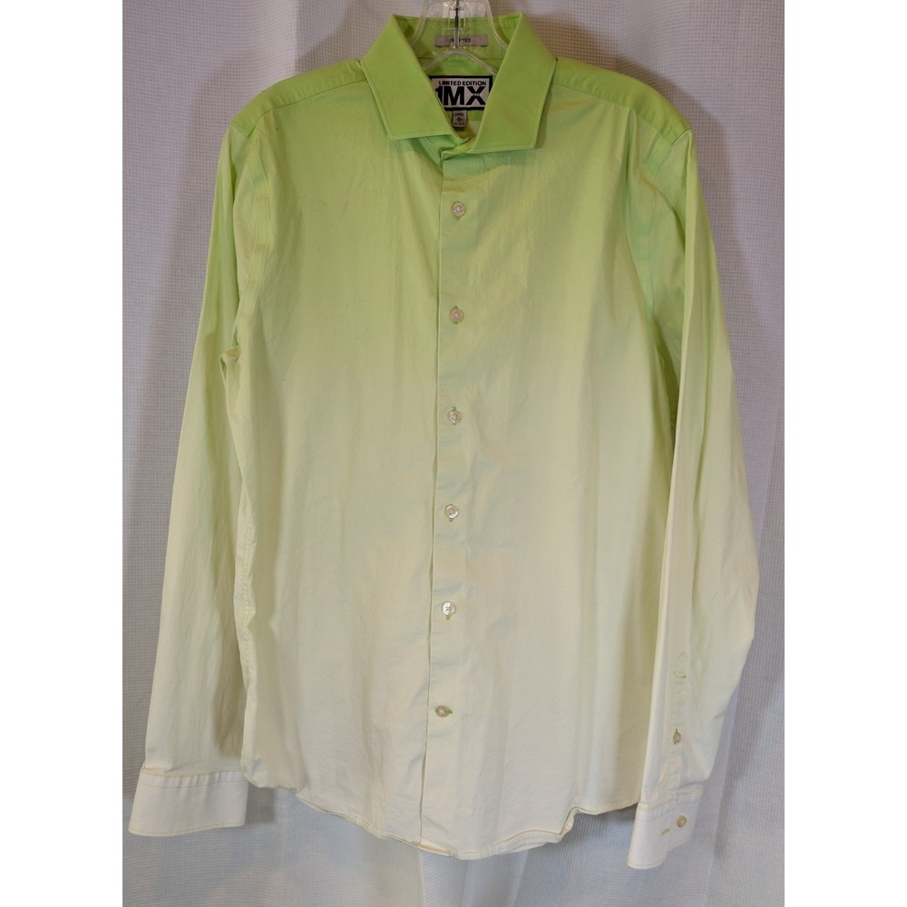 Express Men's 1MX Limited Edition Fitted Shirt Neon Lime Green Long Sleeve